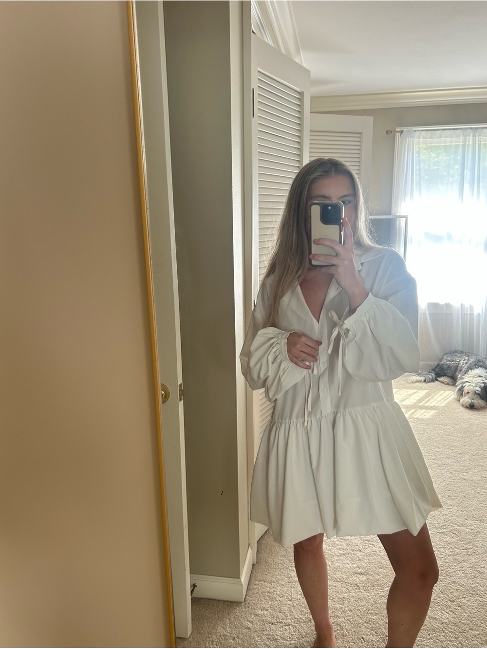 Boutique White Tie-Front Tiered Mini Dress